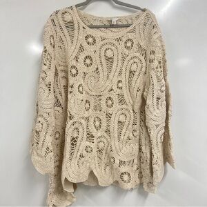 0300 Boho Crochet Knit Sweater cottage core Paisley Lace Hippie Festival Chic